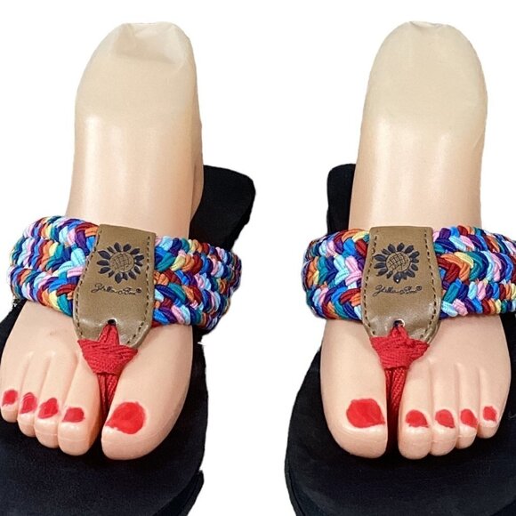 Yellow Box Rainbow Woven BOHO Beach Flip Flop Thongs Sz 8 #262J - Picture 5 of 7